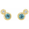 Genuine Blue Zircon set in 14 Karat Yellow Gold Genuine Zircon and 0.12 Carat Diamond Earrings