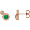 Genuine Emerald Earrings in 14 Karat Rose Gold Emerald & 1/8 Carat Diamond Earrings