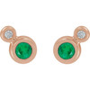 Genuine Emerald Earrings in 14 Karat Rose Gold Emerald & 1/8 Carat Diamond Earrings