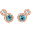 Genuine Blue Zircon set in 14 Karat Rose Gold Genuine Zircon and 0.12 Carat Diamond Earrings