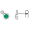 Genuine Emerald Earrings in Platinum Emerald & 1/8 Carat Diamond Earrings