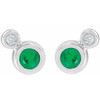 Genuine Emerald Earrings in Sterling Silver Emerald & 1/8 Carat Diamond Earrings