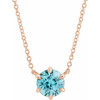 14 Karat Rose Gold Genuine Blue Zircon Solitaire 16" Necklace