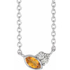 Sterling Silver Natural Citrine and .03 Carat Natural Diamond 16 inch Necklace