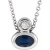 Sterling Silver 5x3 mm Oval Lab Grown Blue Sapphire & .03 CT Diamond 16 to 18 inch Necklace