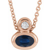 14 Karat Rose 5x3 mm Oval Lab Grown Blue Sapphire & .03 CT Natural Diamond 16 to 18 inch Necklace