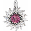 14K White Natural Pink Tourmaline & 5/8 CTW Natural Diamond Halo-Style Pendant