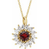 14K Yellow Natural Mozambique Garnet & 5/8 CTW Natural Diamond Halo-Style 16-18" Necklace