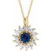 14K Yellow Lab-Grown Blue Sapphire & 5/8 CTW Natural Diamond Halo-Style 16-18" Necklace