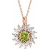 14K Rose Natural Peridot & 5/8 CTW Natural Diamond Halo-Style 16-18" Necklace