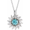 Sterling Silver Natural Blue Zircon & 5/8 CTW Natural Diamond Halo-Style 16-18" Necklace