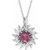 14K White Natural Pink Tourmaline & 5/8 CTW Natural Diamond Halo-Style 16-18" Necklace