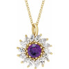 14 Karat Yellow Gold Natural Amethyst & 5/8 CTW Natural Diamond Halo-Style 16-18" Necklace