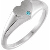 White Gold Ring 14 Karat Natural Blue  Zircon Heart Signet Ring