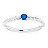 White Gold Ring 14 Karat 3 mm Lab Grown Blue Sapphire Solitaire Rope Ring