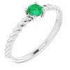 Sterling Silver 4 mm Lab Grown Emerald Solitaire Rope Ring