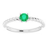 White Gold Ring 14 Karat 4 mm Lab Grown Emerald Solitaire Rope Ring
