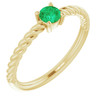 Yellow Gold Ring 14 Karat 4 mm Lab Grown Emerald Solitaire Rope Ring