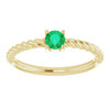 Yellow Gold Ring 14 Karat 4 mm Lab Grown Emerald Solitaire Rope Ring