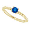 Yellow Gold Ring 14 Karat 4 mm Round Cut Lab Grown Blue Sapphire Solitaire Rope Ring