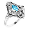 White Gold Ring 14 Karat Natural Aquamarine Vintage Inspired Ring