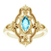 Yellow Gold Ring 14 Karat Natural Aquamarine Vintage Inspired Ring