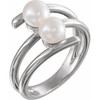2 Pearl Ring set in 14 Karat White Gold Freshwater Pearls 6mm
