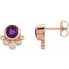 Genuine Amethyst Earrings in 14 Karat Rose Gold Amethyst & 1/8 Carat Diamond Earrings      .