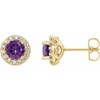Genuine Amethyst Earrings in 14 Karat Yellow Gold Amethyst & 1/6 Carat Diamond Earrings   .
