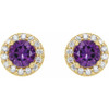 Genuine Amethyst Earrings in 14 Karat Yellow Gold Amethyst & 1/6 Carat Diamond Earrings   .
