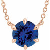 Genuine Created Sapphire Necklace in 14 Karat Rose Gold Chatham Created Genuine Sapphire Solitaire 18" Necklace .