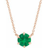 Created Emerald Necklace in 14 Karat Rose Gold Emerald Solitaire 18" Necklace .