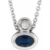 Platinum 5x3 mm Oval Lab-Grown Blue Sapphire & .03 CT Diamond 16-18" Necklace..