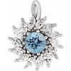 Sterling Silver Natural Aquamarine & 0.60 Carat Weight Natural Diamond Halo Pendant