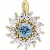 14 Karat Yellow Gold Natural Aquamarine & 0.60 Carat Weight Natural Diamond Halo Pendant