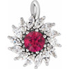 14K White Lab-Grown Ruby & 5/8 CTW Natural Diamond Halo-Style Pendant.