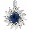 14K White Lab-Grown Blue Sapphire & 5/8 CTW Natural Diamond Halo-Style Pendant.