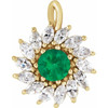 14 Karat Yellow Gold Natural Emerald & 5/8 CTW Natural Diamond Halo-Style Pendant.