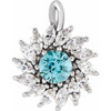 14K White Natural Blue Zircon & 5/8 CTW Natural Diamond Halo-Style Pendant.