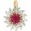 14K Yellow Lab-Grown Ruby & 5/8 CTW Natural Diamond Halo-Style Pendant.