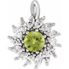 14K White Natural Peridot & 5/8 CTW Natural Diamond Halo-Style Pendant.