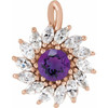 14KT Rose Gold with Natural Amethyst Round Gem and 0.60 CTW Natural Diamond Halo-Style Pendant.
