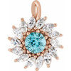 14K Rose Natural Blue Zircon & 5/8 CTW Natural Diamond Halo-Style Pendant.