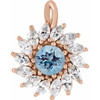 14 Karat Rose Gold Natural Aquamarine & 0.60 Carat Weight Natural Diamond Halo Pendant