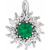 14K White Lab-Grown Emerald & 5/8 CTW Natural Diamond Halo-Style Pendant.
