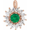 14K Rose Lab-Grown Emerald & 5/8 CTW Natural Diamond Halo-Style Pendant.