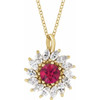 14 Karat Yellow Gold Lab-Grown Ruby & 5/8 CTW Natural Diamond Halo-Style 16-18" Necklace