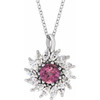 Sterling Silver Natural Pink Tourmaline & 5/8 CTW Natural Diamond Halo-Style 16-18" Necklace.