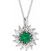 14K White Lab-Grown Emerald & 5/8 CTW Natural Diamond Halo-Style 16-18" Necklace