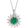 14 Karat White Gold Lab-Grown Emerald & 5/8 CTW Natural Diamond Halo-Style 16-18" Necklace